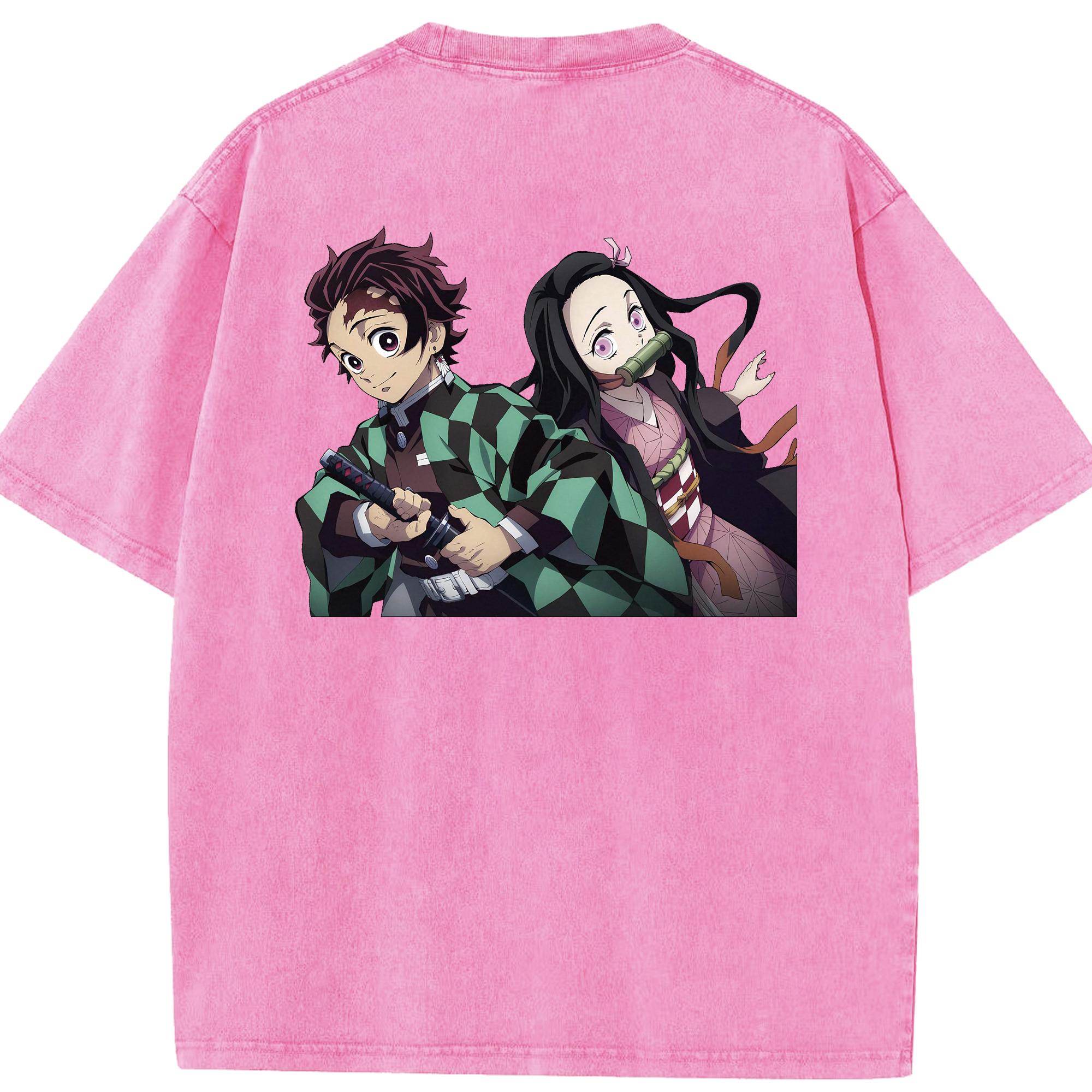 （画像用） 鬼滅の刃（きめつのやいば）竈門 禰󠄀豆子／かまど ねずこ Kamado Nezuko 綿100% ヴィンテージ風 半袖Tシャツ（背面プリント）